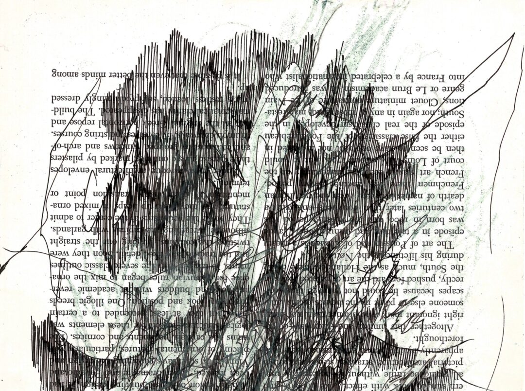 White page taken from a book, with sketchy black illustration overlaid.