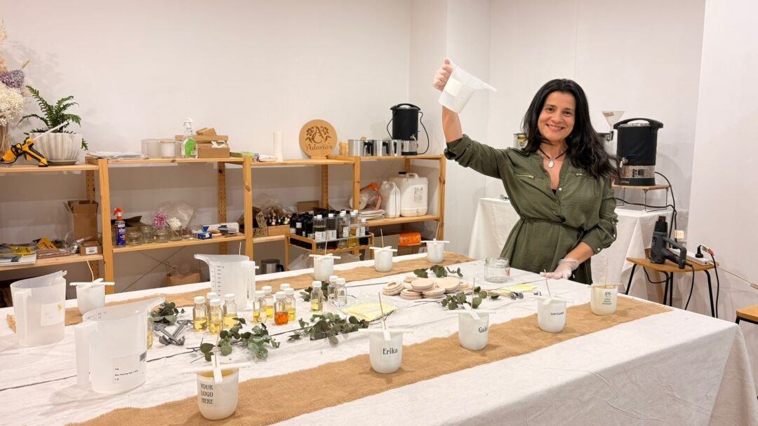 Vivian Adario in the candle workshop at Adario's Aroma Bar.